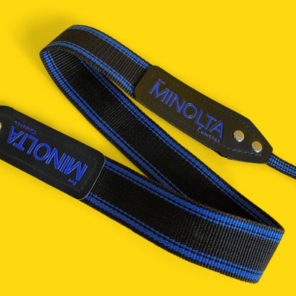 Genuine Minolta Blue & Black SLR Camera Strap For Sale