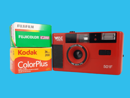 35mm Film Camera Reusable Starter Pack with Flash and 2 x 35mm Film - Red Vibe Online Sale