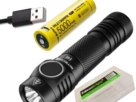 Nitecore E4K 4400 Lumen high powered Flashlight with 5000 mAh rechargeable Battery and EdisonBright battery carrying Case bundle Hot on Sale