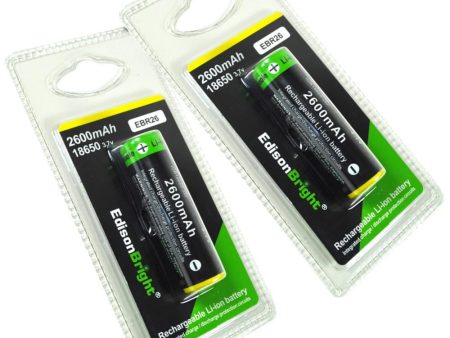 Brand New 2 Pack Genuine EdisonBright EBR26 2600mAh 18650 Li-ion 3.7v rechargeable protected batteries Sale