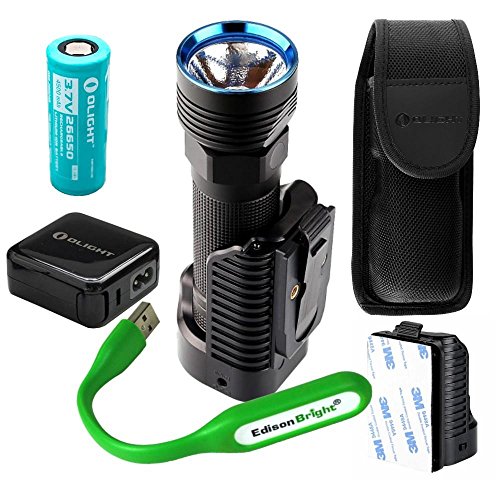 Olight R50 Pro SEEKER LE 3200 Lumen CREE LED USB rechargeable searchlight flashlight, charging dock, rechargeable battery with EdisonBright USB reading light bundle. 5 Years Manufacturer Warranty Cheap