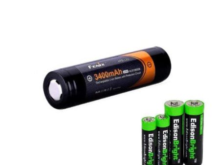 Fenix ARB-L2S 3400mAh Protected 18650 Rechargeable Li-ion Battery with EdisonBright AA AAA alkaline battery sampler pack.- Designed for TK75 TK51 TK22 TK35 PD35 PD32 TK15 TK11 BT20 ARE-C1 ARE-C2 and other High Drain Devices. Discount