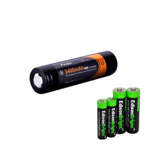 Fenix ARB-L2S 3400mAh Protected 18650 Rechargeable Li-ion Battery with EdisonBright AA AAA alkaline battery sampler pack.- Designed for TK75 TK51 TK22 TK35 PD35 PD32 TK15 TK11 BT20 ARE-C1 ARE-C2 and other High Drain Devices. Discount