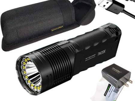 Nitecore TM20K 20,000 Lumen Rechargeable LED Flashlight with EdisonBright Brand Charging Adapter Bundle Supply