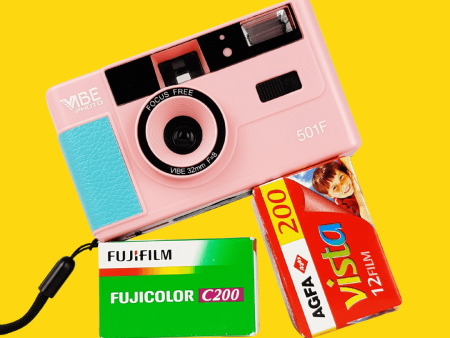 35mm Film Camera Reusable Starter Pack with Flash and 2 x 35mm Film - Pink Vibe on Sale