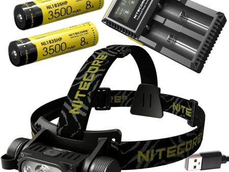 Nitecore HC65 V2 1750 Lumens LED Compact headlamp with 2 X Rechargeable Batteries, D2 Charger and EdisonBright Battery Carrying case Hot on Sale