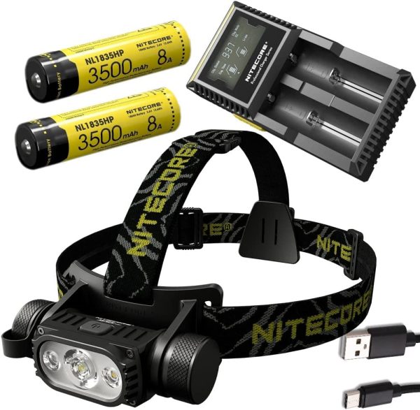 Nitecore HC65 V2 1750 Lumens LED Compact headlamp with 2 X Rechargeable Batteries, D2 Charger and EdisonBright Battery Carrying case Hot on Sale