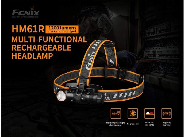 Fenix HM61R 1200 lumen LED Headlamp, magnetic charging cable, 2 X batteries with EdisonBright battery carry case bundle For Discount