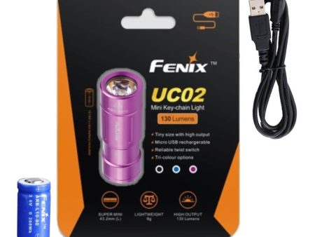 FENIX UC02 USB Rechargeable 130 Lumen Cree LED keychain Flashlight (Purple) EDC on Sale