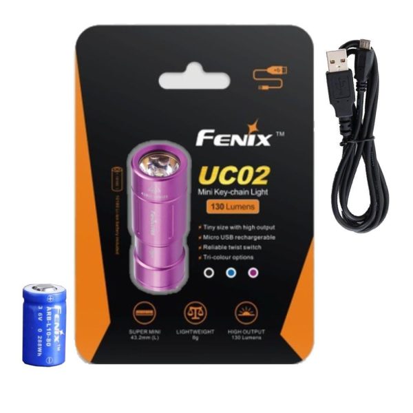 FENIX UC02 USB Rechargeable 130 Lumen Cree LED keychain Flashlight (Purple) EDC on Sale