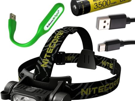 Nitecore HC65 V2 1750 Lumens LED Compact headlamp with NL1835HP Rechargeable Battery and EdisonBright USB Powered LED Reading Light Fashion