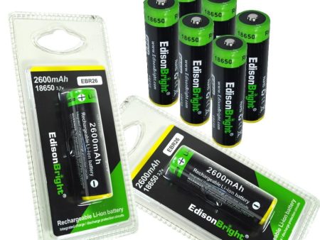 New 8 Pack Genuine individually packed EdisonBright EBR26 2600mAh 18650 Li-ion 3.7v rechargeable protected batteries Online now