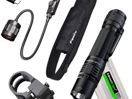 Fenix PD36R Pro 2800 Lumen Rechargeable LED Tactical Flashlight, AER-05 Pressure Switch, ALG-16 Mount with EdisonBright Charging Cable Carry case Bundle Fashion