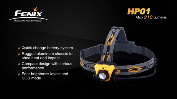 Fenix HP01 210 Lumen CREE XP-G (R5) LED Headlamp (Orange) with four AA Alkaline batteries including two EdisonBright AA alkaline batteries For Cheap