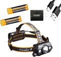 Fenix HP30R V2 3000 Lumen USB-C Rechargeable LED Headlamp, 2 X Fenix Rechargeable Batteries with EdisonBright USB Charging Adapter Bundle For Sale