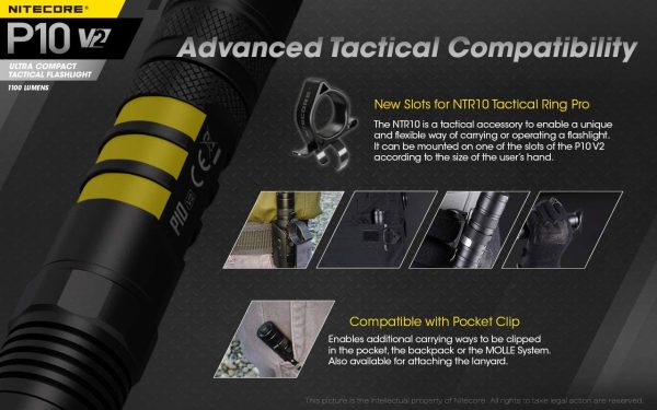 Nitecore P10 V2 1100 Lumen LED Tactical Flashlight with Hard Holster and EdisonBright battery carrying case Sale