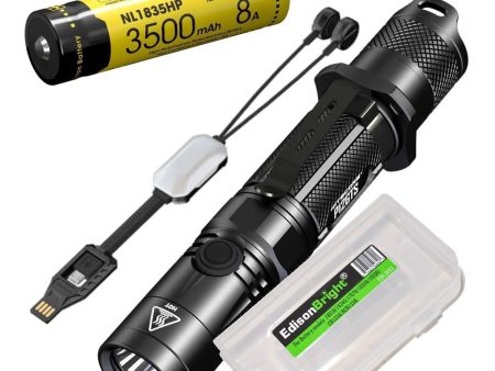 NITECORE P12GTS 1800 Lumen high Intensity CREE LED tactical flashlight, rechargeable battery, charger with EdisonBright BBX3 battery case bundle Discount