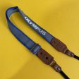 Original Olympus Blue and Grey SLR Camera Strap with Brown Leather Clasps For Discount