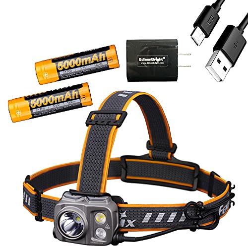 Fenix HP25R V2.0 1600 Lumen USB-C Rechargeable CREE LED Headlamp, 2 X Fenix Rechargeable Batteries with EdisonBright USB Charging Adapter Bundle Online Hot Sale