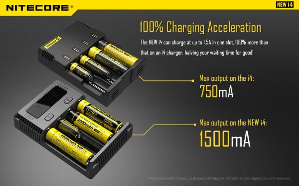 NITECORE New i4 Intellicharger smart battery Charger for Li-ion   IMR   Ni-MH  Ni-Cd 26650 22650 18650 18490 18350 16340 RCR123 14500 AA AAA D Online Sale