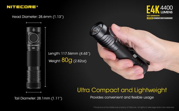 Nitecore E4K 4400 Lumen high powered Flashlight with 5000mAh 2X rechargeable Batteries and EdisonBright battery carrying case bundle Online