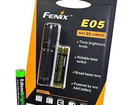 Fenix E05 black CREE XP-E2 85 Lumen LED keychain flashlight with EdisonBright AAA alkaline battery Sale