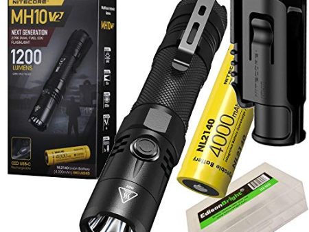 Nitecore MH10 v2 1200 Lumen USB-C Rechargeable LED Flashlight with 4000mAh Battery, Hard Holster with EdisonBright battery carrying case Sale