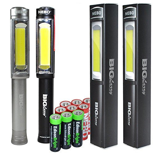 Two color bundle: Nebo Big Larry 400 lumen Flashlight 6306 COB LED Magnetic Worklight (Black & Grey) with 3 X EdisonBright AA Alkaline batteries bundle Online Hot Sale