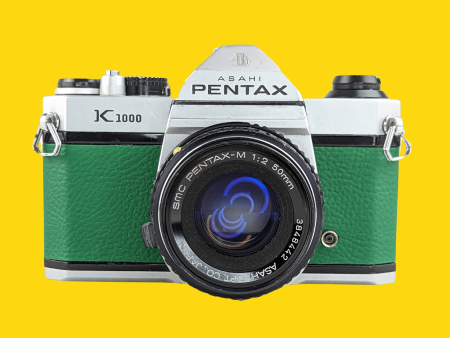 Pentax K1000 Green Leather Vintage SLR 35mm Film Camera with Pentax f 2 50mm Prime Lens Discount