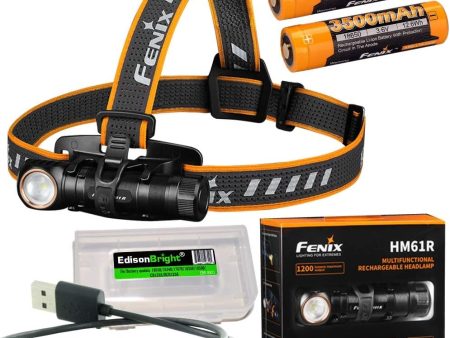 Fenix HM61R 1200 lumen LED Headlamp, magnetic charging cable, 2 X batteries with EdisonBright battery carry case bundle For Discount