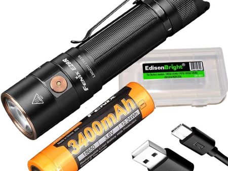 Fenix E28R 1500 Lumen USB-C Rechargeable EDC Flashlight with EdisonBright battery carrying case bundle on Sale