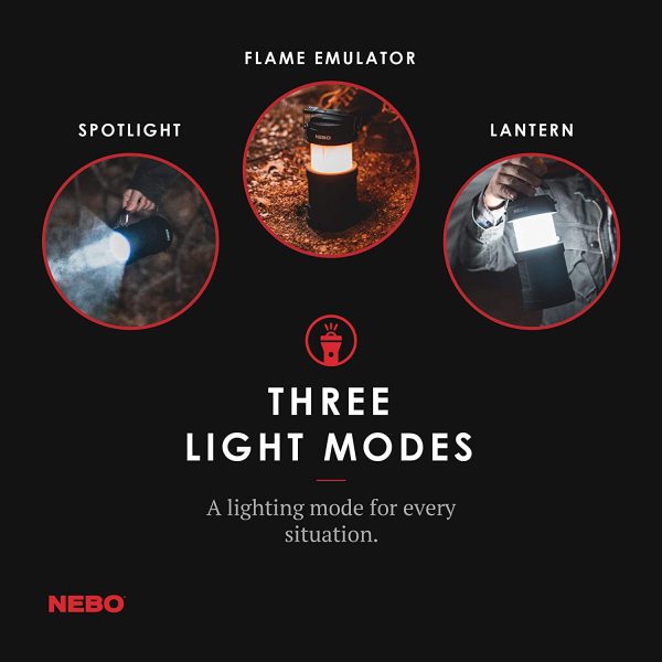 Big Poppy Rechargeable Lantern Flashlight: 300 lumen lantern, 120 lumen spot light, flickering flame mode, rechargeable and also serves as a power bank - NEBO 6908 Fashion