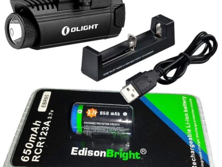 EdisonBright Olight PL1 II 450 lumen LED handgun light with EBR65 RCR123A lithium-ion battery and charger bundle Supply