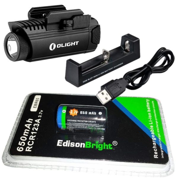 EdisonBright Olight PL1 II 450 lumen LED handgun light with EBR65 RCR123A lithium-ion battery and charger bundle Supply