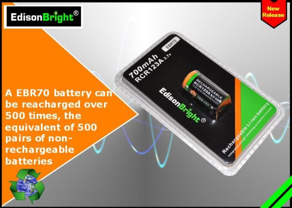 Brand New EdisonBright EBR70 700mAh Li-ion rechargeable RCR123A (16340) For Cheap