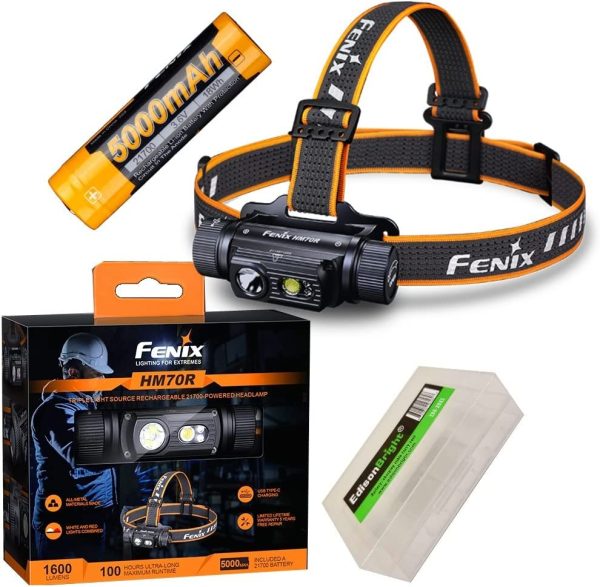 Fenix HM70R 1600 Lumen Rechargeable White red LED Headlamp with EdisonBright Battery Carrying case Bundle Fashion