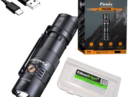 Fenix PD25R 800 Lumen LED Flashlight, Battery and EdisonBright Acc Carrying case Bundle Online now