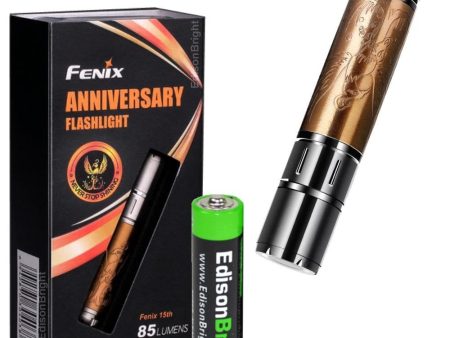 Fenix 15th Anniversary Special Edition 85 Lumen LED flashlight, unique rose gold plating with Fenix s insignia bundle with EdisonBright AAA alkaline battery For Discount