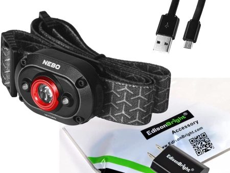 NEBO MYCRO 110 Lumen USB Rechargeable Red LED headlamp Cap Light, with Rechargeable Battery and EdisonBright USB Charger Bundle Discount