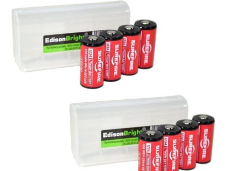 8 Pack SureFire CR123A Lithium Batteries (Made in USA) SF123A with Two EdisonBright BBX3 Battery Carry Cases Bundle Online