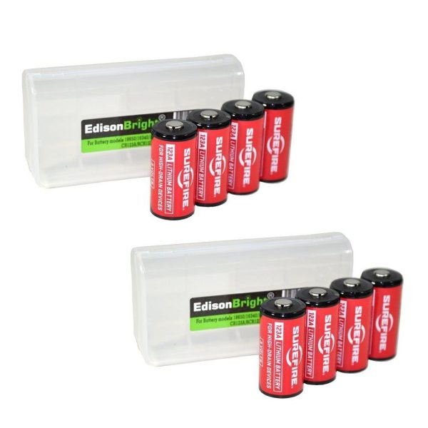 8 Pack SureFire CR123A Lithium Batteries (Made in USA) SF123A with Two EdisonBright BBX3 Battery Carry Cases Bundle Online