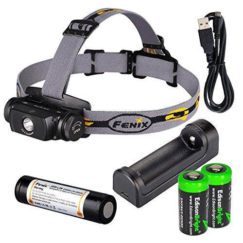 Fenix HL55 900 Lumen CREE LED Headlamp with Fenix ARE-X1 battery charger, Fenix 18650 ARB-L2M rechargeable battery and two EdisonBright CR123A Lithium batteries Discount