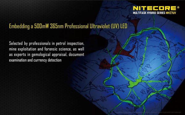 Nitecore Multitask Hybrid MH27UV USB Rechargeable 1000 lumens LED Flashlight w  Red, Blue, and UltraViolet Light uses 1x 18650 or 2x CR123A batteries. Online now