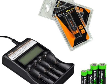 Fenix ARE-C2 four bays Li-ion  Ni-MH advanced universal smart battery charger, Two Fenix 18650 ARB-L2S 3400mAh rechargeable batteries (For PD35 PD32 TK22 TK75 TK11 TK15 TK35 TK51) with EdisonBright Batteries sampler pack For Sale