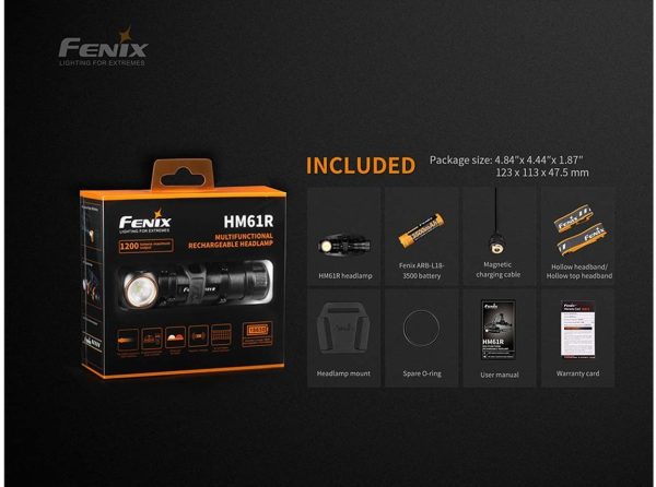 Fenix HM61R 1200 lumen LED Headlamp, magnetic charging cable, 2 X batteries with EdisonBright battery carry case bundle For Discount