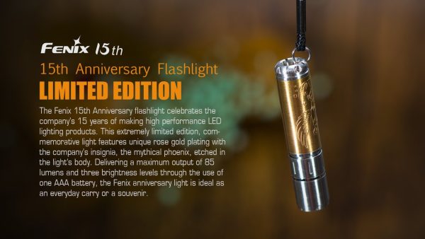 Fenix 15th Anniversary Special Edition 85 Lumen LED flashlight, unique rose gold plating with Fenix s insignia bundle with EdisonBright AAA alkaline battery For Discount