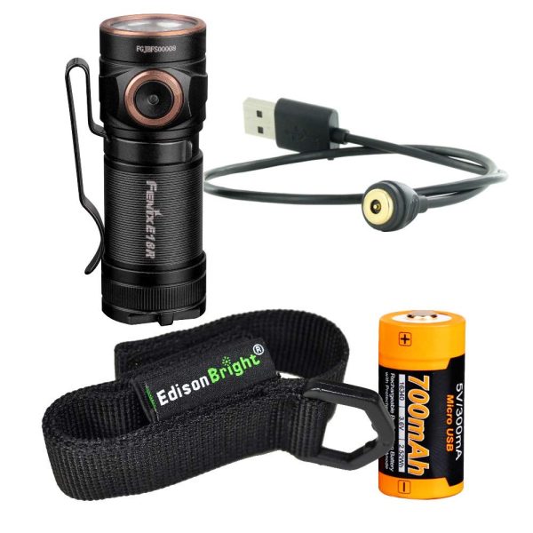 Fenix E18R 750 Lumen CREE LED USB rechargeable EDC keychain Flashlight EdisonBright brand holster bundle For Sale