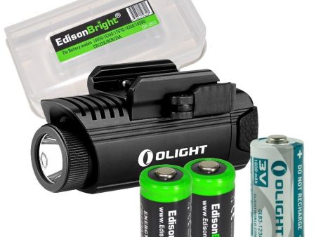 EdisonBright Olight PL1-II 450 lumen LED flashlight for handgun, with 2 X CR123A lithium batteries and Battery case bundle Online now