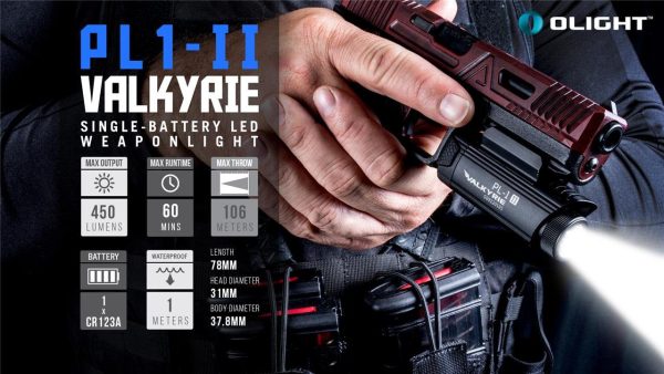 OLIGHT PL1 II Valkyrie 450 Lumen LED Pistol Light with EdisonBright CR123A Lithium Battery Bundle Discount