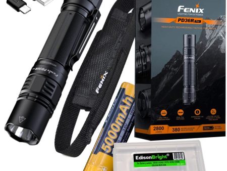 Fenix PD36R Pro 2800 Lumen USB Rechargeable LED Tactical Flashlight with EdisonBright Charging Cable Carry case Bundle on Sale